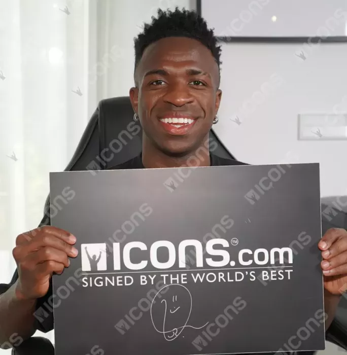 Icons Vinicius Jr Official UEFA Champions League Back Signed And Framed Real Madrid 2023-24 Home Shirt