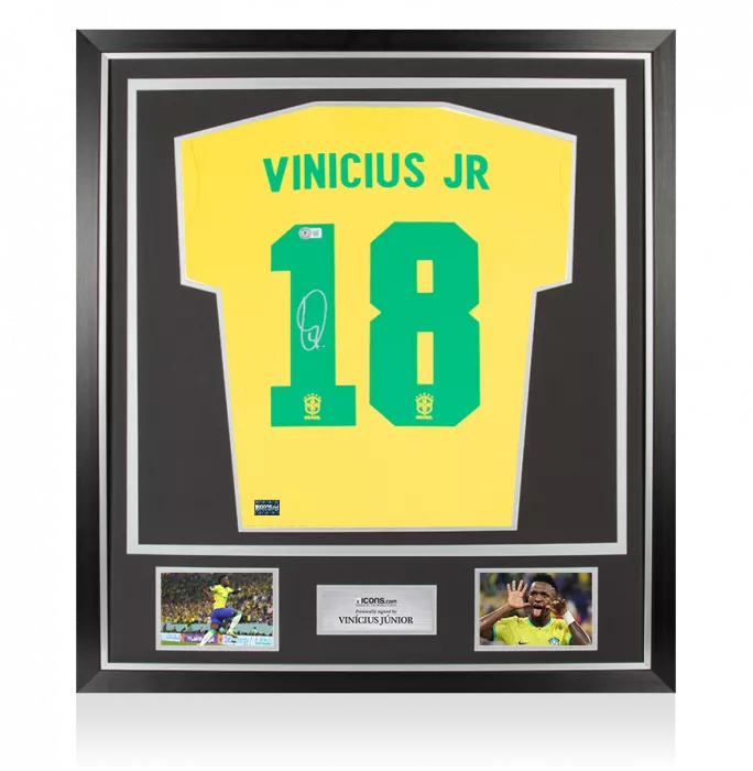 icons Vinicius Junior Back Signed Brazil Retro Shirt In Classic Frame