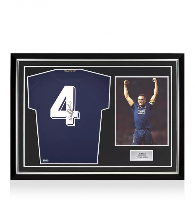icons Vinnie Jones Back Signed Modern AFC Wimbledon Shirt In Hero Frame: Option 1