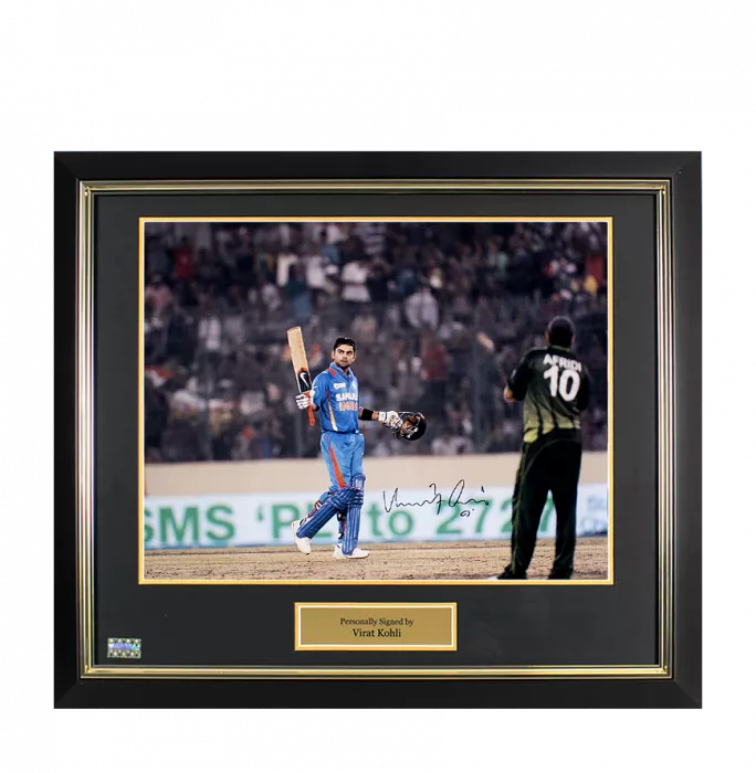 icons Virat Kohli Signed and Framed India Photo: Bat Wave