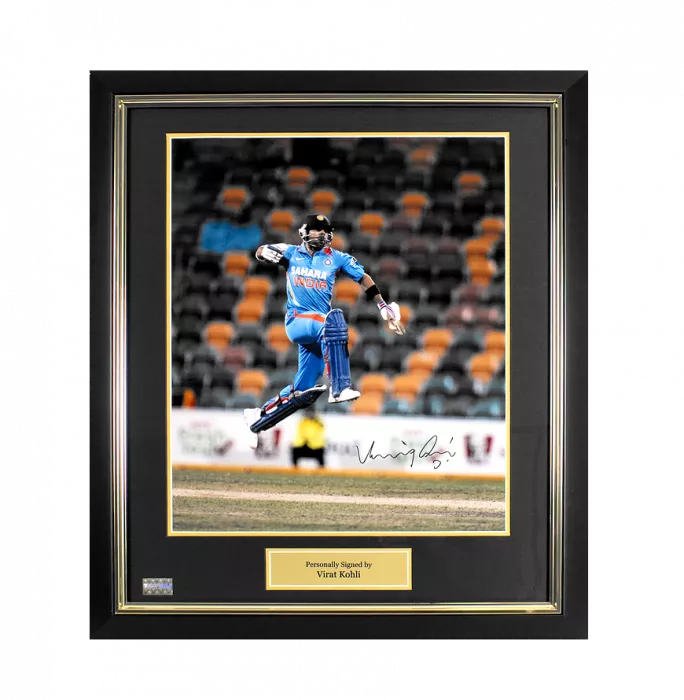 icons Virat Kohli Signed and Framed India Photo: Celebration Jump