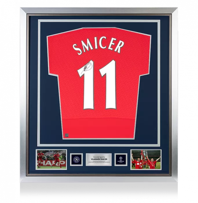 icons Vladimir Smicer Official UEFA Champions League Back Signed and Framed Liverpool 2005 Home Shirt