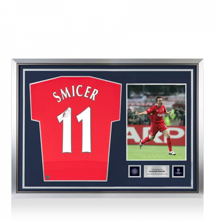 icons Vladimir Smicer Official UEFA Champions League Back Signed and Hero Framed Liverpool 2005 Home Shirt