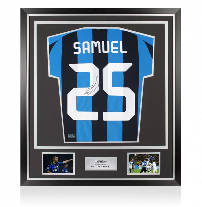 icons Walter Samuel Back Signed Modern Internazionale Home Shirt With Fan Style Numbers In Classic Frame
