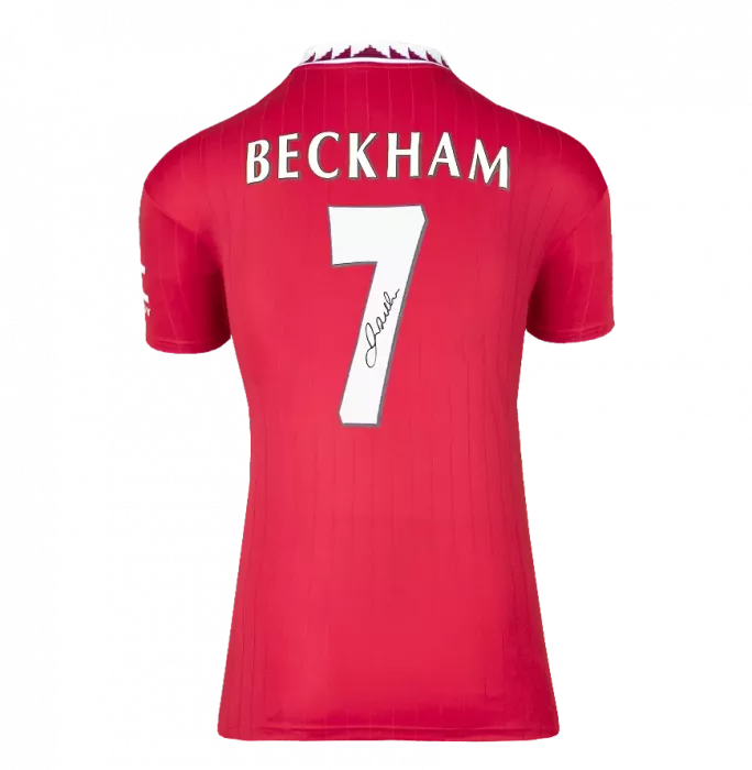 icons WAREHOUSE SECONDS David Beckham Back Signed Manchester United 2022-23 Home Shirt with Fan Style Number - Grade A