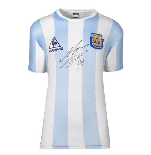 Icons WAREHOUSE SECONDS Diego Maradona Front Signed Retro Le Coq Sportif Argentina Home Shirt - Grade C