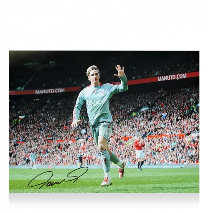 icons WAREHOUSE SECONDS Fernando Torres Signed Liverpool FC Photo: Goal vs Manchester United - Grade B
