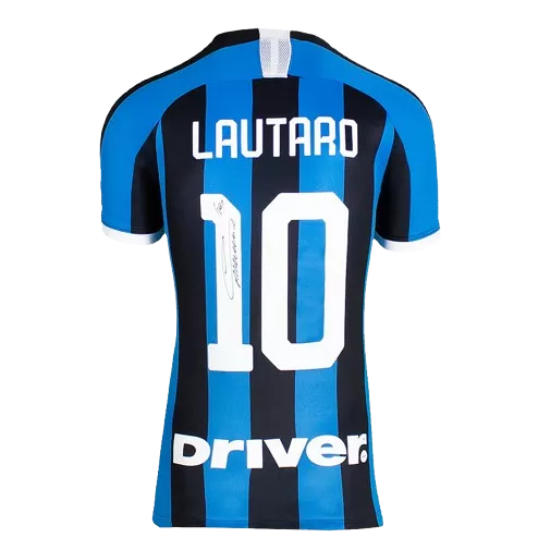 Icons WAREHOUSE SECONDS Lautaro Martinez Back Signed Internazionale 2019-20 Home Shirt With Fan Style Numbers - Grade A