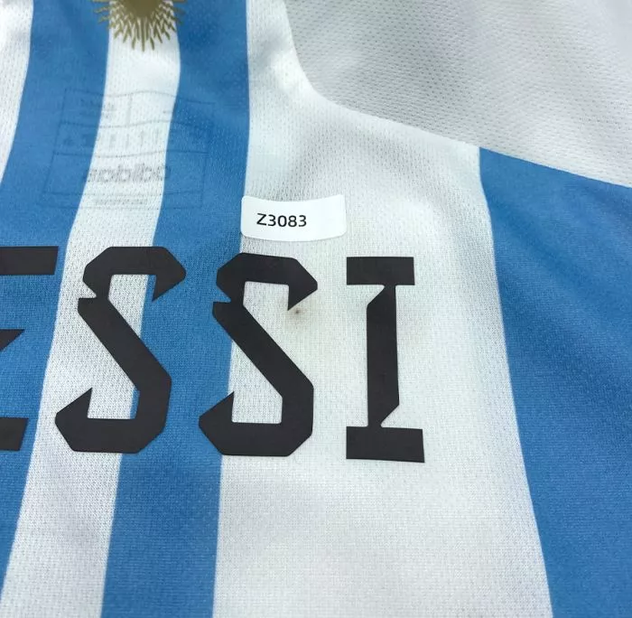 Icons WAREHOUSE SECONDS Lionel Messi Official Back Signed 3 Star Argentina 2022-23 Home Shirt With Fan Style Numbers - Grade A