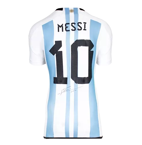 icons WAREHOUSE SECONDS Lionel Messi Official Back Signed Argentina 2022 Edition Black Mark on shoulder GRADE B