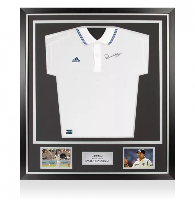 Icons WAREHOUSE SECONDS Sachin Tendulkar Front Signed Adidas Cricket Shirt In Classic Frame – 3