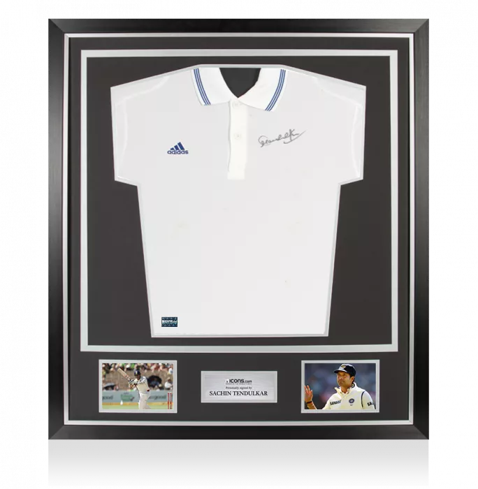 icons WAREHOUSE SECONDS Sachin Tendulkar Front Signed Adidas Cricket Shirt In Classic Frame – 1