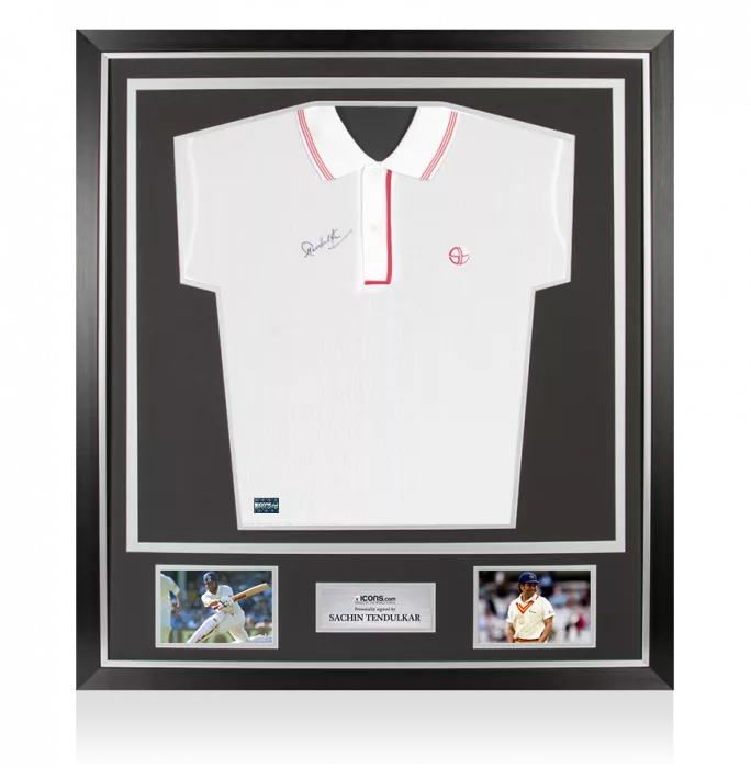 icons WAREHOUSE SECONDS Sachin Tendulkar Front Signed ST Cricket Shirt In Classic Frame – 2