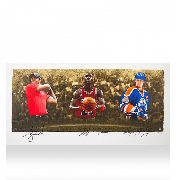 icons Wayne Gretzky Michael Jordan & Tiger Woods Signed Print: Icons of Sport