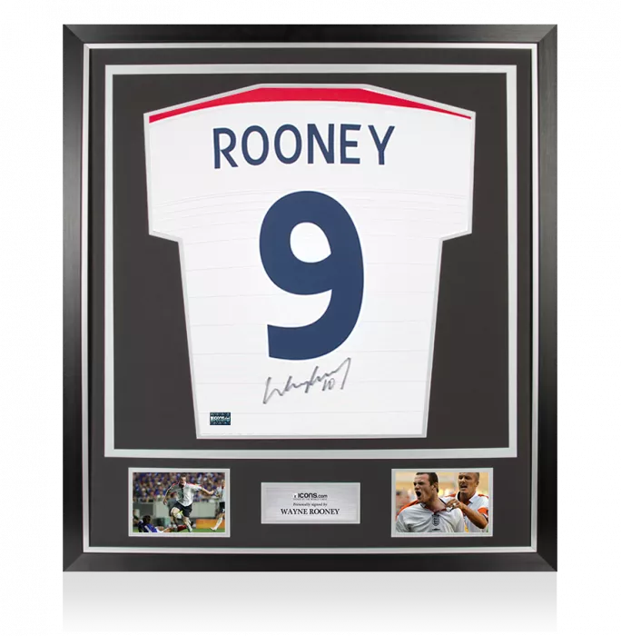 icons Wayne Rooney Back Signed England 2003-05 Home Shirt: Signed Under Number In Classic Frame