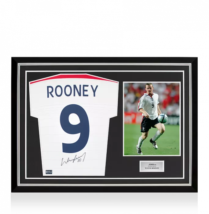 icons Wayne Rooney Back Signed England 2003-05 Home Shirt: Signed Under Number In Hero Frame: Option 1