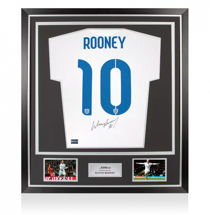 icons Wayne Rooney Back Signed England 2014-15 Home Shirt In Classic Frame