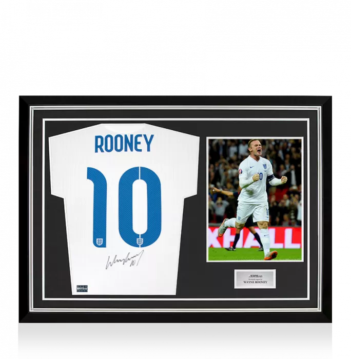 icons Wayne Rooney Back Signed England 2014-15 Home Shirt In Hero Frame: Option 1
