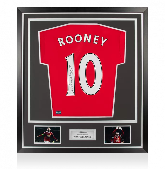 icons Wayne Rooney Back Signed Manchester United 2015-16 Home Shirt With Fan Style Numbers In Classic Frame