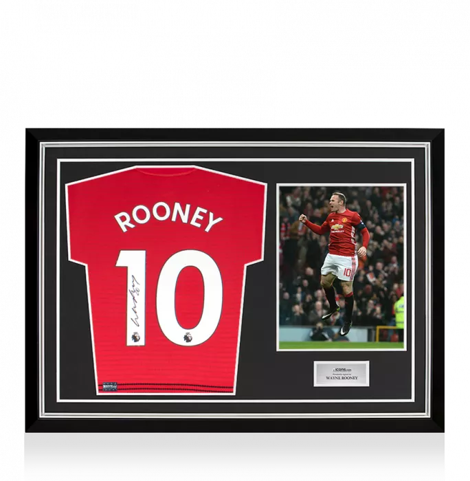 icons Wayne Rooney Back Signed Manchester United 2018-19 Home Shirt In Hero Frame: Option 1