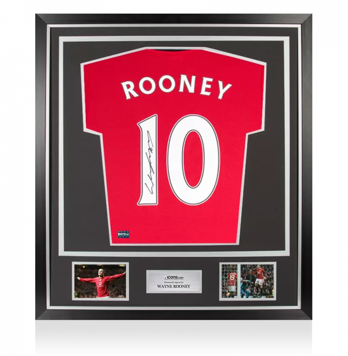 icons Wayne Rooney Back Signed Manchester United 2019-20 Home Shirt In Classic Frame