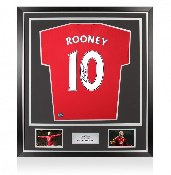 icons Wayne Rooney Back Signed Manchester United 2022-23 Home Shirt with Fan Style Numbers In Classic Frame