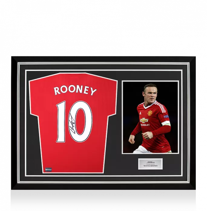 icons Wayne Rooney Back Signed Manchester United 2022-23 Home Shirt with Fan Style Numbers In Hero Frame: Option 1
