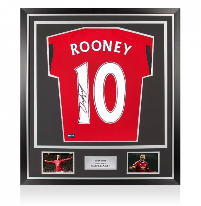icons Wayne Rooney Back Signed Manchester United 2023-24 Home Shirt with Fan Style Numbers In Classic Frame