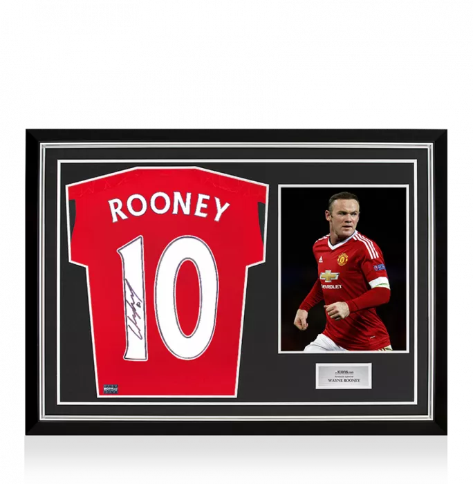 icons Wayne Rooney Back Signed Manchester United 2023-24 Home Shirt with Fan Style Numbers In Hero Frame: Option 1