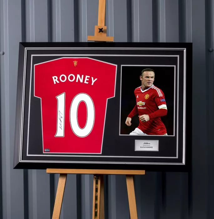 Icons Wayne Rooney Back Signed Modern Manchester United Home Shirt With Fan Style Numbers In Hero Frame: Option 1