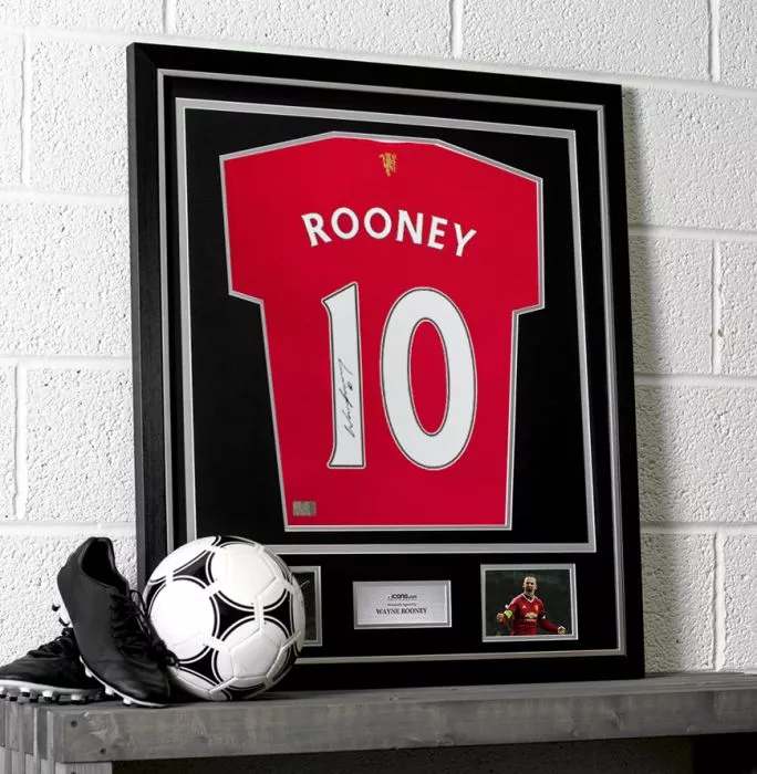 Icons Wayne Rooney Back Signed Modern Manchester United Home Shirt With Fan Style Numbers In Classic Frame