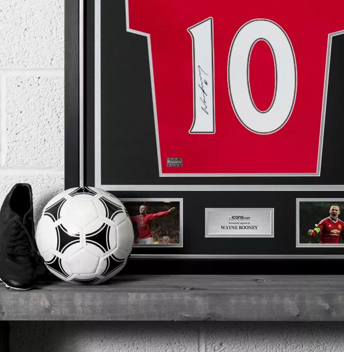 Icons Wayne Rooney Back Signed Modern Manchester United Home Shirt With Fan Style Numbers In Classic Frame