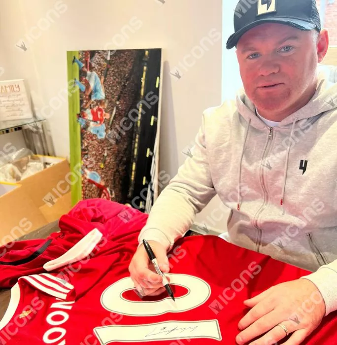 Icons Wayne Rooney Back Signed Modern Manchester United Home Shirt With Fan Style Numbers