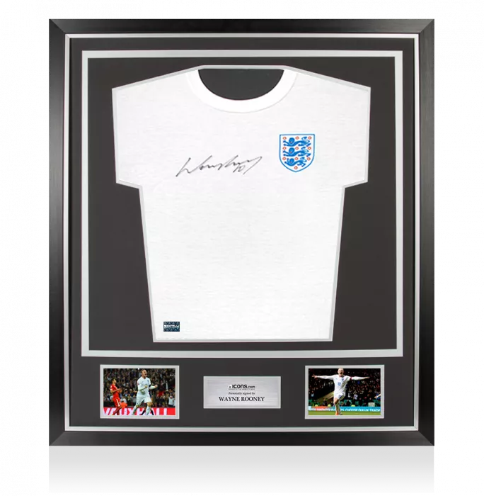 icons Wayne Rooney Front Signed England T-Shirt In Classic Frame