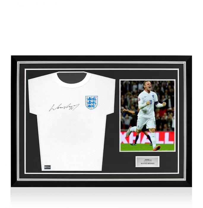 icons Wayne Rooney Front Signed England T-Shirt In Hero Frame: Option 1