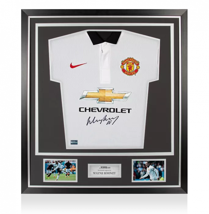 Icons Wayne Rooney Front Signed Manchester United 2014-15 Away Shirt In Classic Frame