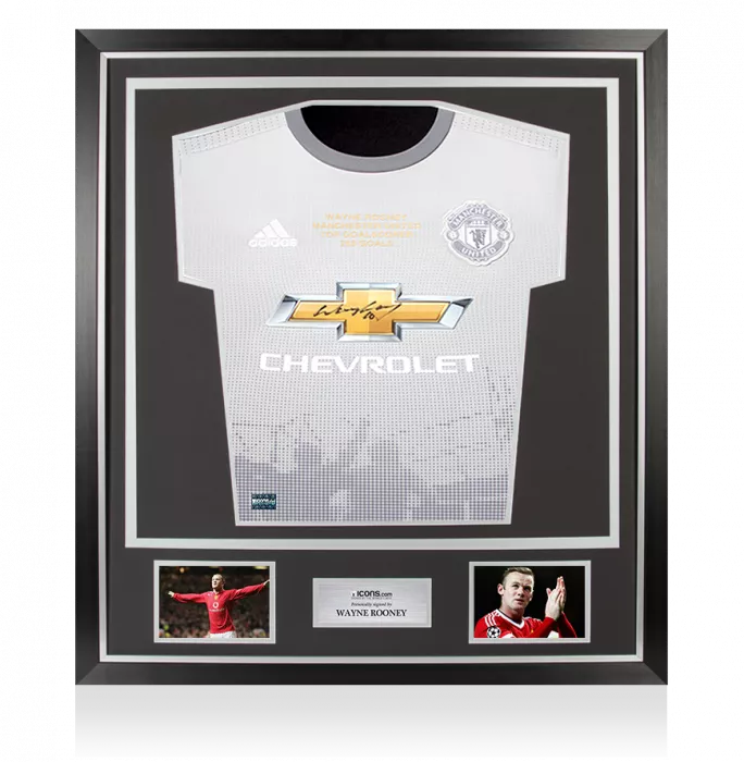 icons Wayne Rooney Front Signed Manchester United 2017-18 Third Shirt: 253 Top Goalscorer Edition In Classic Frame