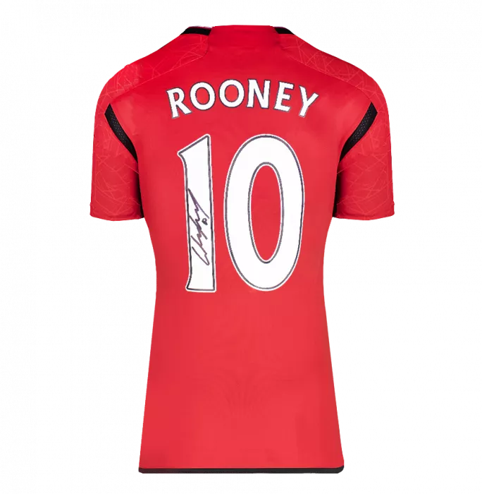 Icons Wayne Rooney Official UEFA Champions League Back Signed And Hero Framed Manchester United 2023-24 Home Shirt With Fan Style Numbers