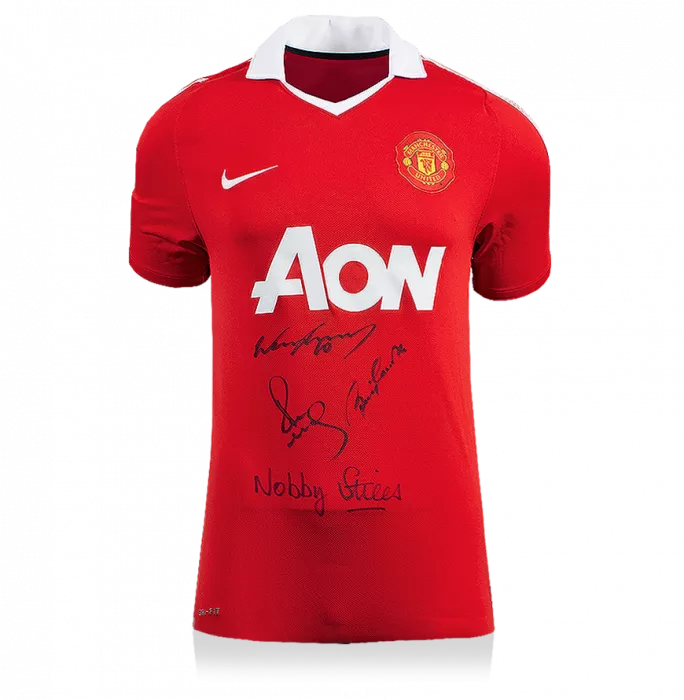icons Wayne Rooney Paul Scholes Sir Bobby Charlton & Nobby Stiles Signed Manchester United Shirt