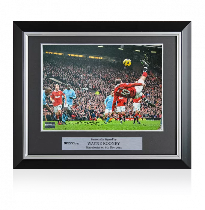 Icons Wayne Rooney Signed And Framed Manchester United Photo: Overhead Kick Vs Manchester City (16 X 12 Inch)