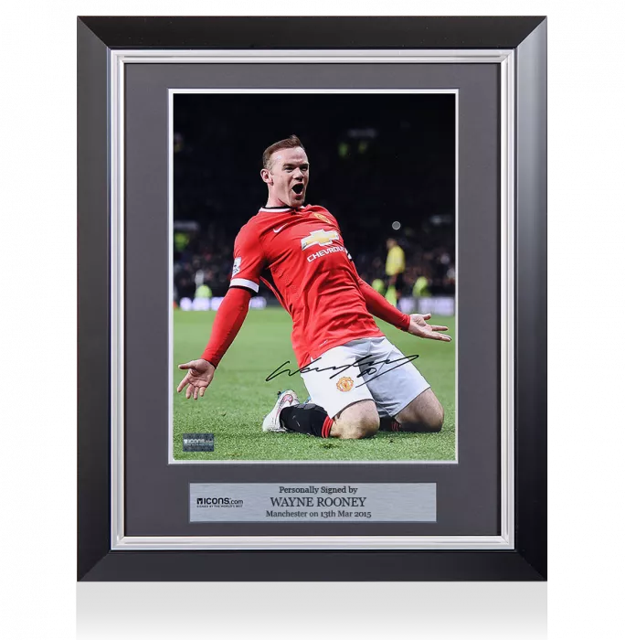 icons Wayne Rooney Signed and Framed Manchester United Photo: Kneeslide Celebration