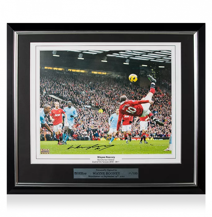 icons Wayne Rooney Signed and Framed Manchester United Photo: Overhead Kick vs Manchester City