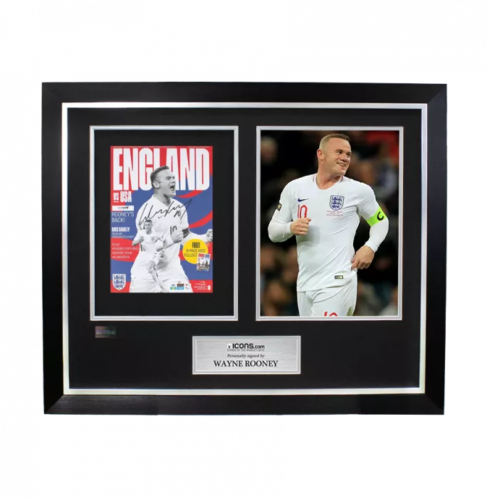 icons Wayne Rooney Signed and Framed Programme: England Vs USA