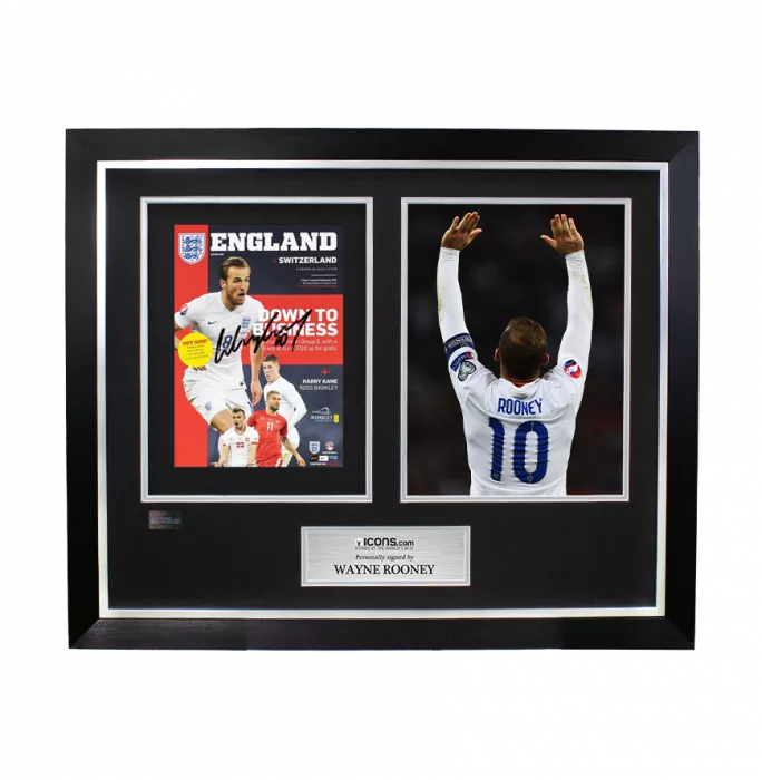icons Wayne Rooney Signed and Framed Programme: England Vs Switzerland