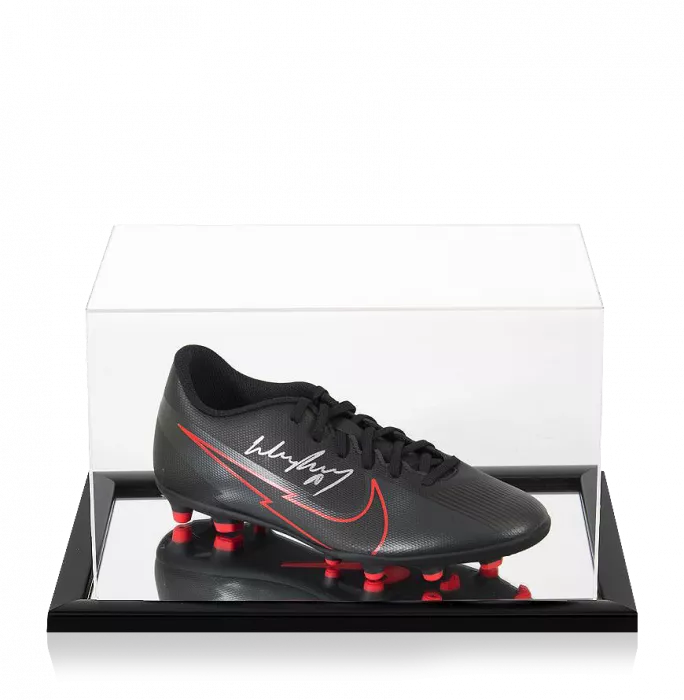 Icons Wayne Rooney Signed Black And Red Nike Mercurial Vapor Boot In Acrylic Case