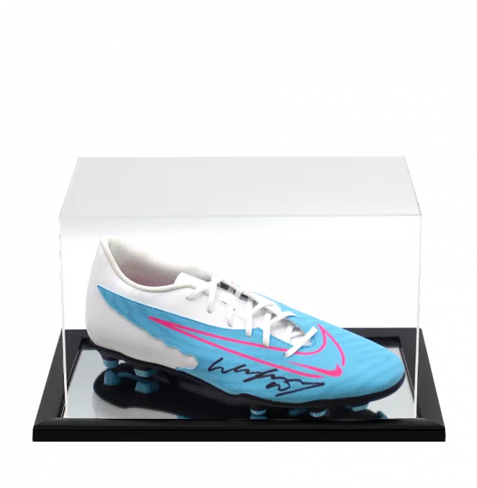 Icons Wayne Rooney Signed Blue Nike Phantom Boot In Acrylic Case