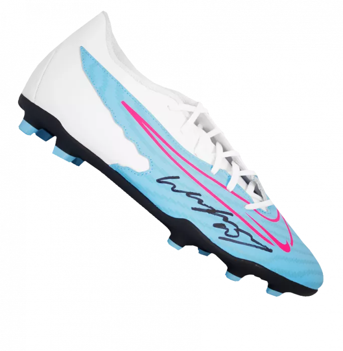 icons Wayne Rooney Signed Blue Nike Phantom Boot In Acrylic Case