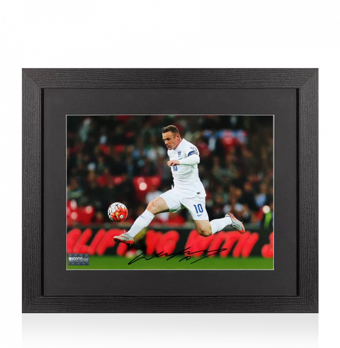 icons Wayne Rooney Signed England Photo In Black Wooden Frame: Three Lions Legend