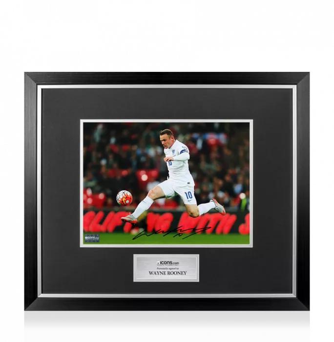 icons Wayne Rooney Signed England Photo In Premium Photo Frame: Three Lions Legend