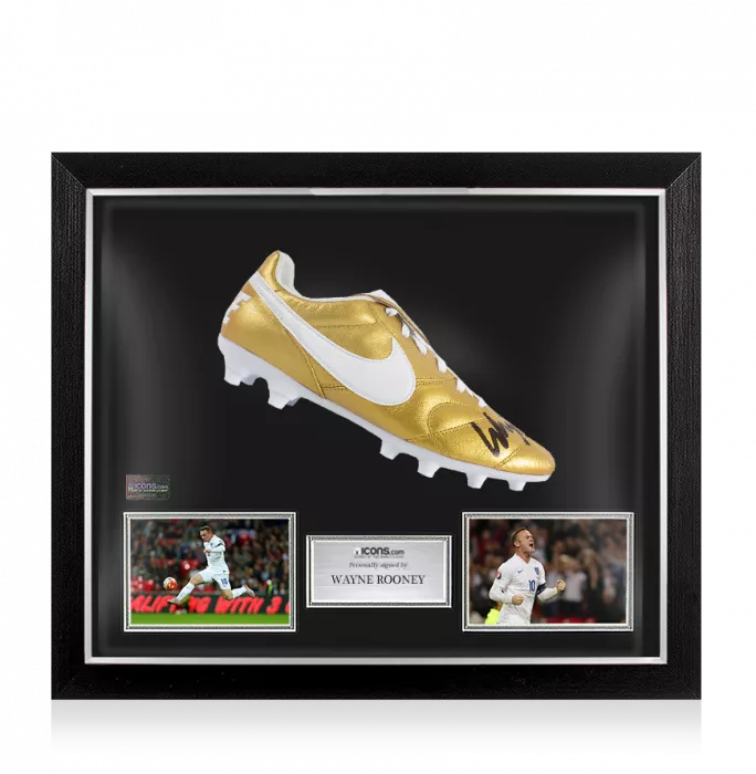 Icons Wayne Rooney Signed Gold Nike Tiempo Boot In Bubble Frame: England